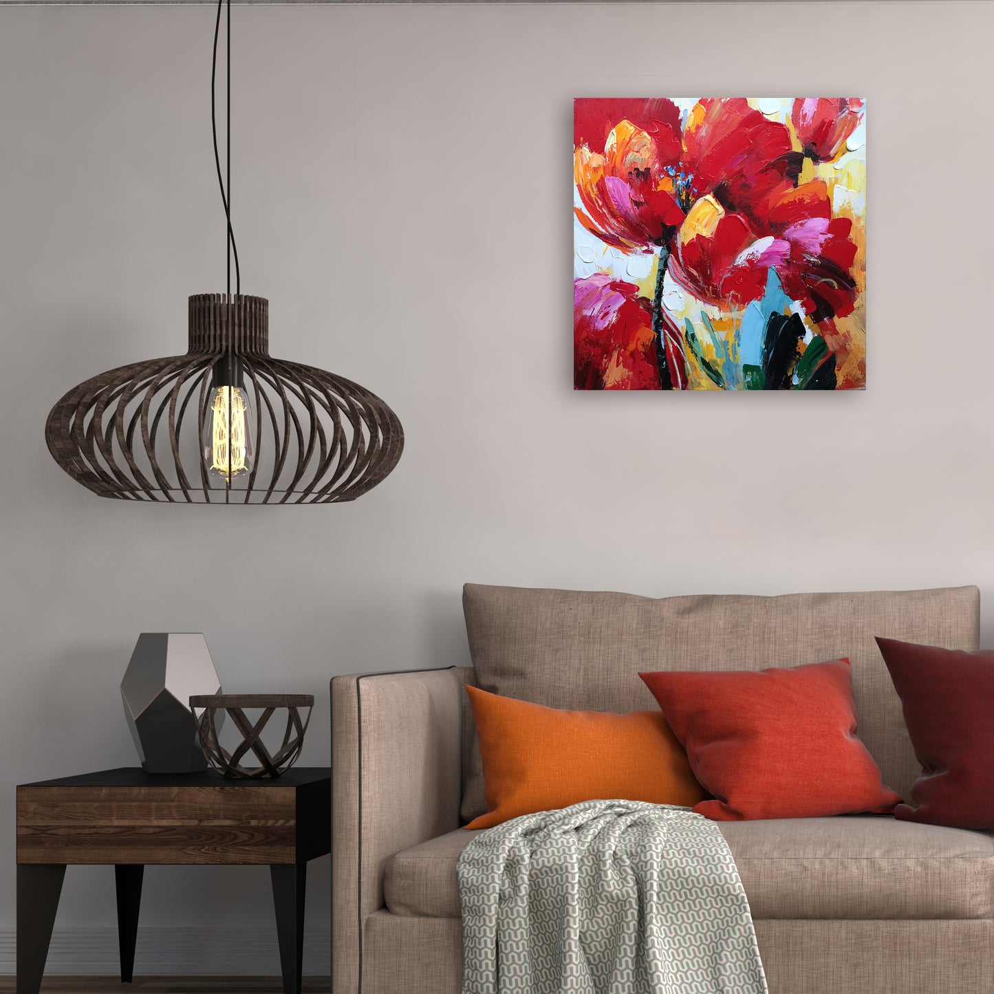 "Flaming Flowers" Hand Painted on Wrapped Canvas