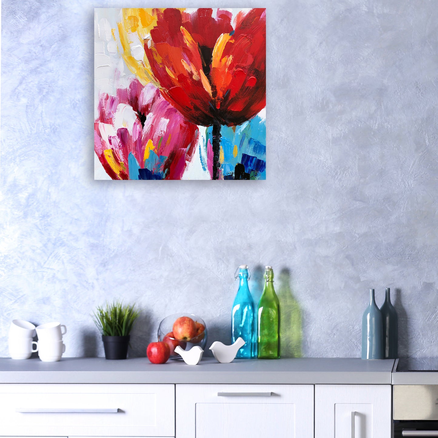 "Flaming Flowers II" Hand Painted on Wrapped Canvas