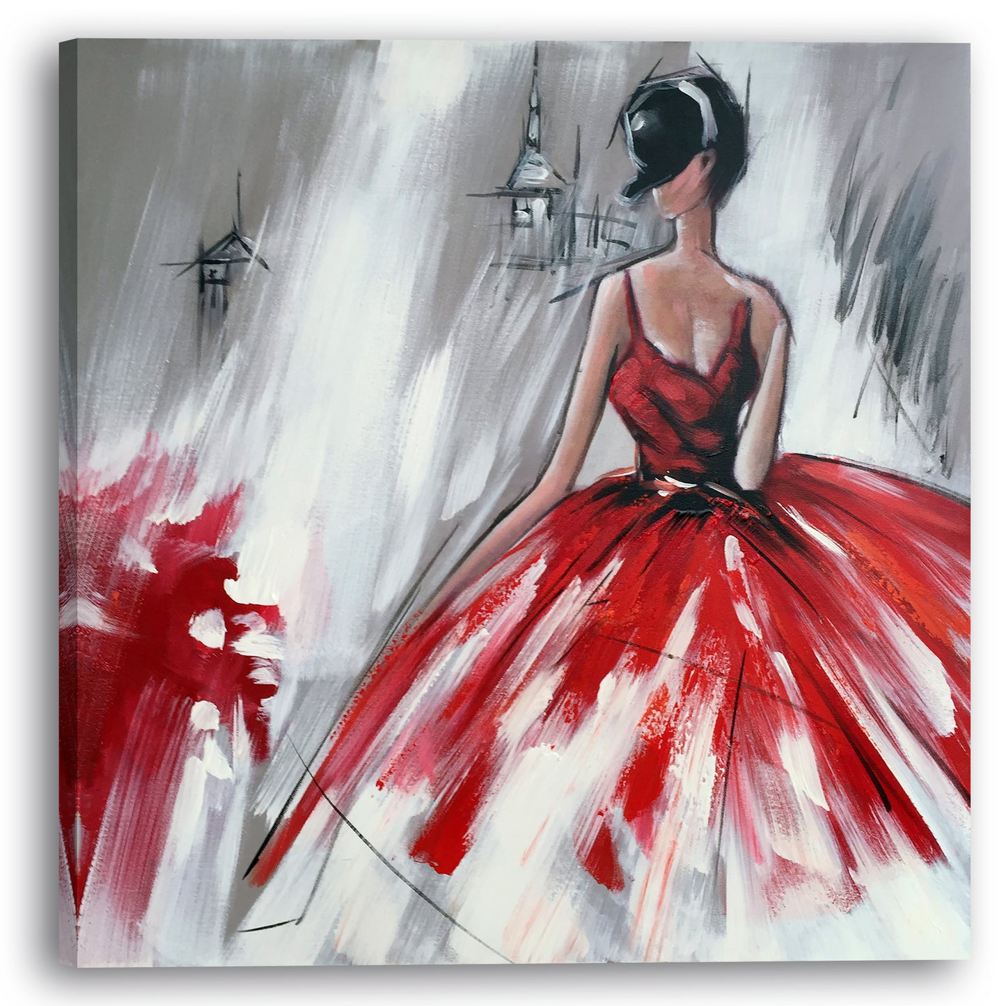 "Girl in Red Dress" Hand Painted on Wrapped Canvas