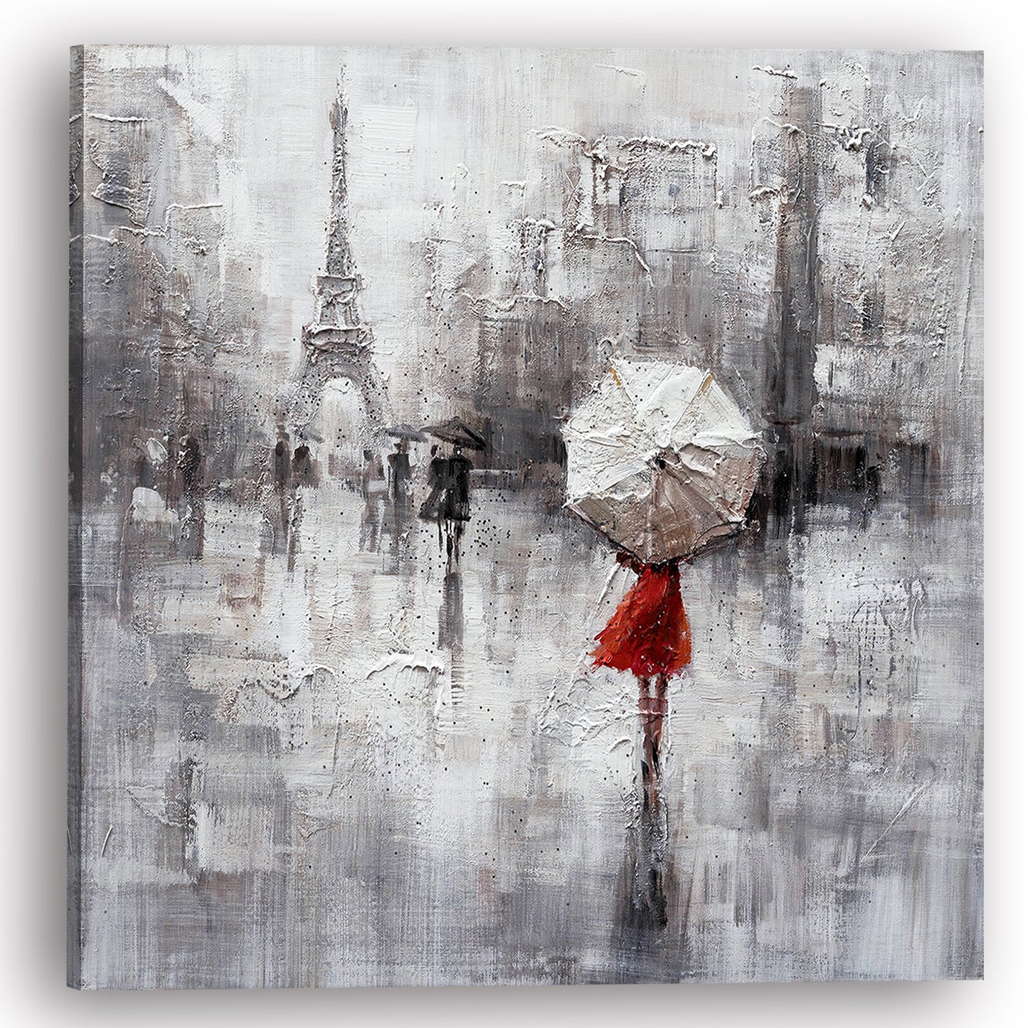 "Parisian girl in the rain" Hand Painted on Wrapped Canvas