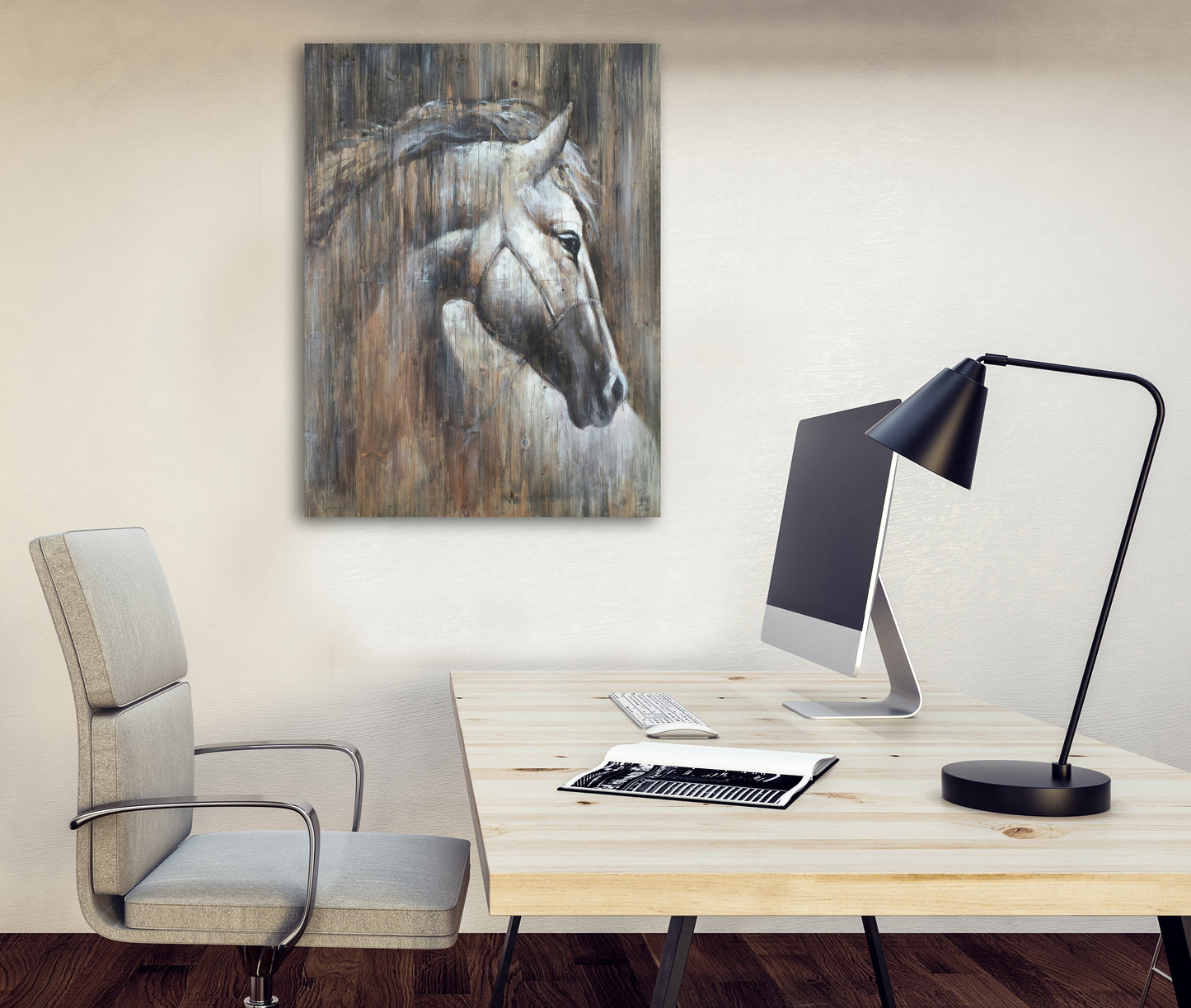 'Horse on the wood' Oil Painting Print on Wrapped Canvas