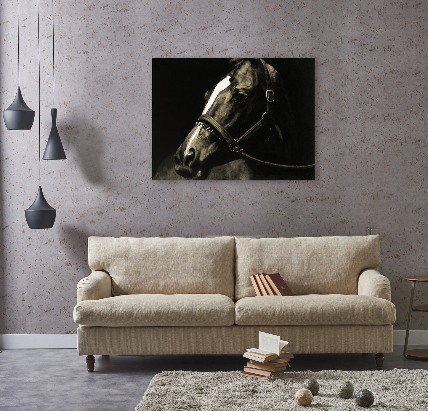 'Horse stopped to look back' Oil Painting Print on Wrapped Canvas