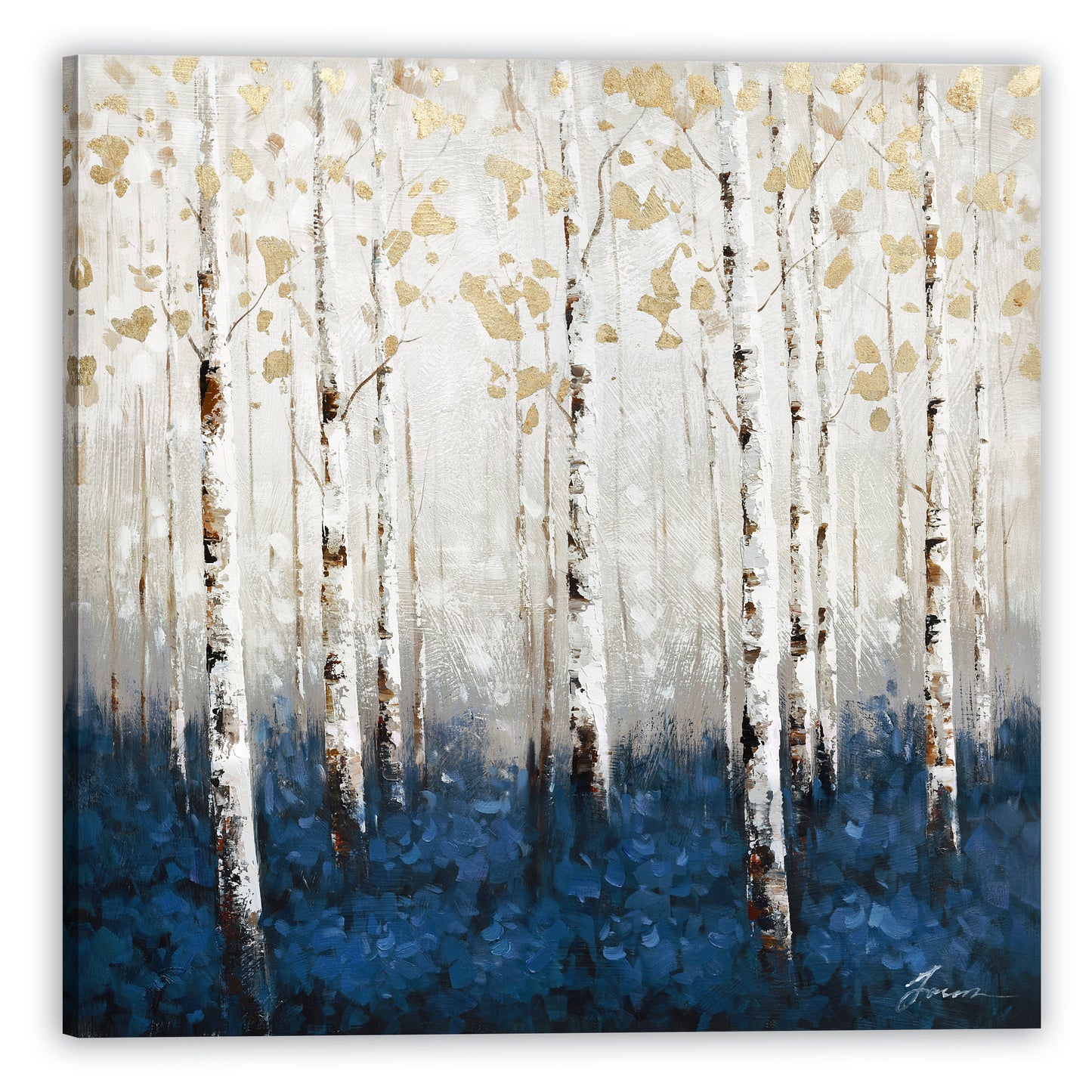 Navy blue in abstract forest - Oil Painting on Wrapped Canvas, Wall art.  wall art, canvas artwork for living room, bedroom, office