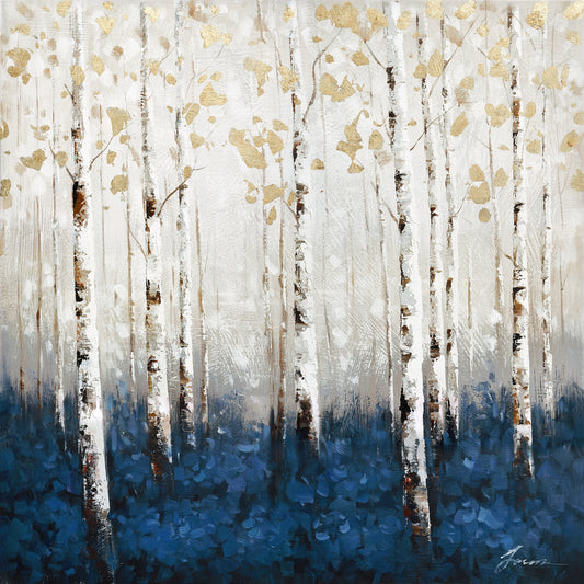 Navy blue in abstract forest - Oil Painting on Wrapped Canvas, Wall art.  wall art, canvas artwork for living room, bedroom, office