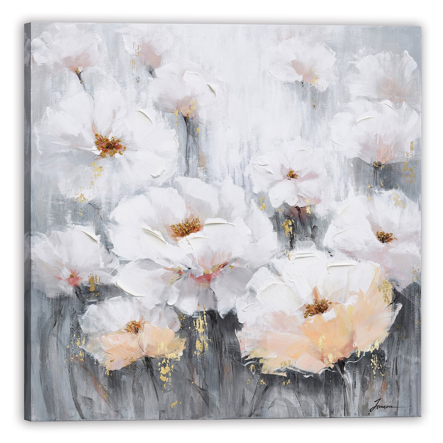 Flowers with gold foil - Oil Painting on Wrapped Canvas, Wall art. wall art, canvas artwork for living room, bedroom, office