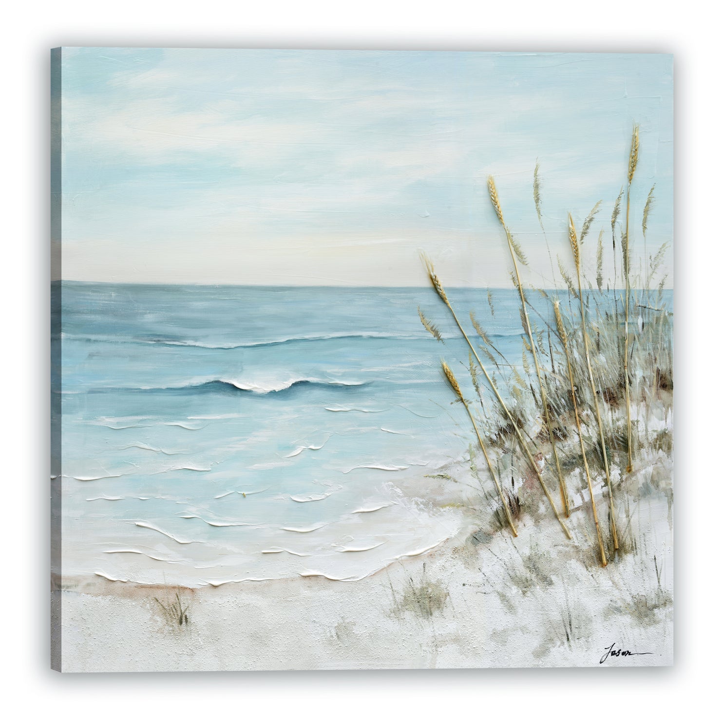 Reeds on the beach - Oil Painting on Wrapped Canvas. wall art, canvas artwork for living room, bedroom, office