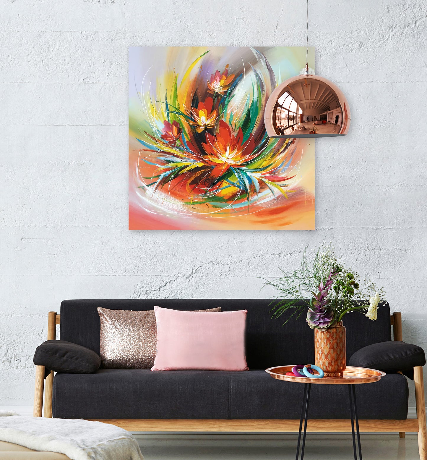 Hand-painted Art "Abstract Flowers" painting on canvas original, Canvas Wall Art for living room, bedroom, bar - Wrapped Canvas Painting