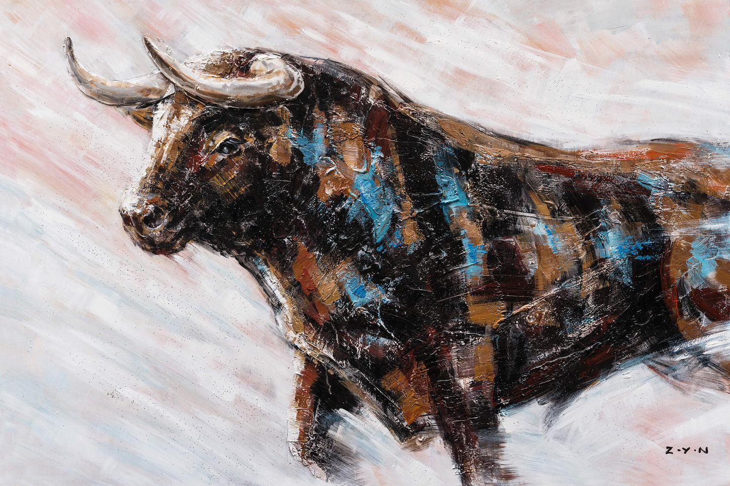 "Charging Bull Oil Painting" Hand Painted on Wrapped Canvas