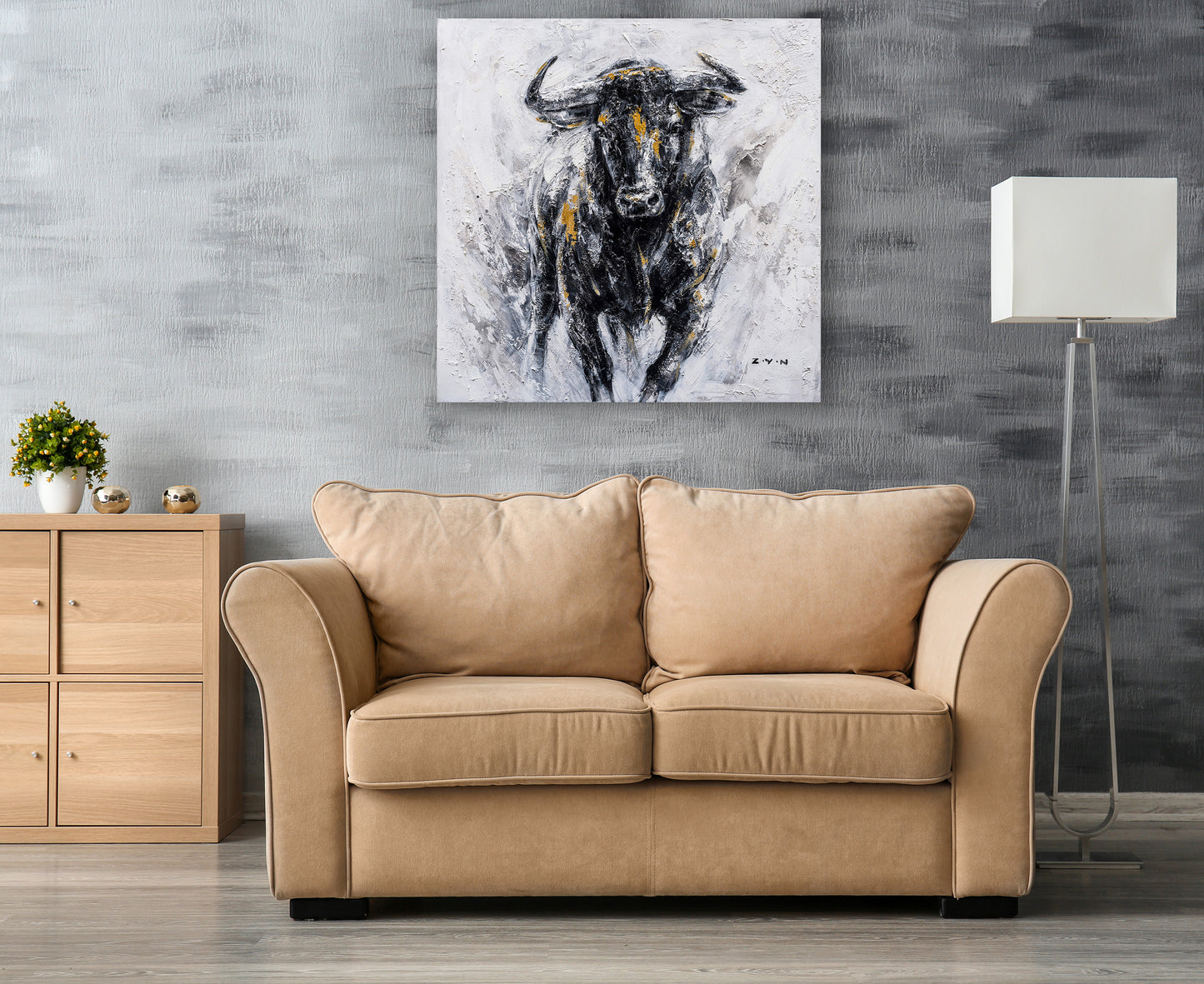"Fearless Bull Oil Painting" Hand Painted On Wrapped Canvas