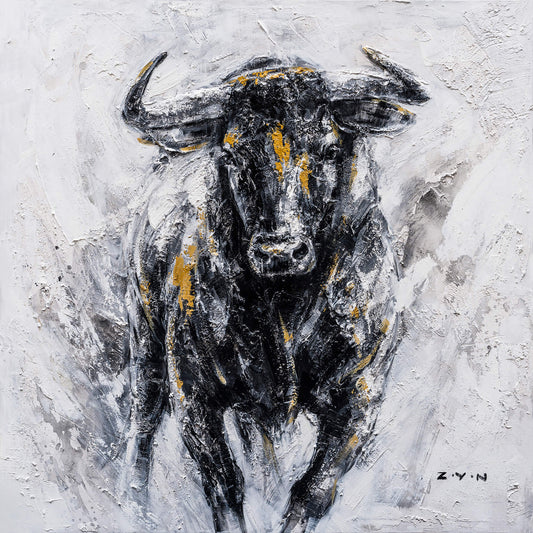 "Fearless Bull Oil Painting" Hand Painted On Wrapped Canvas