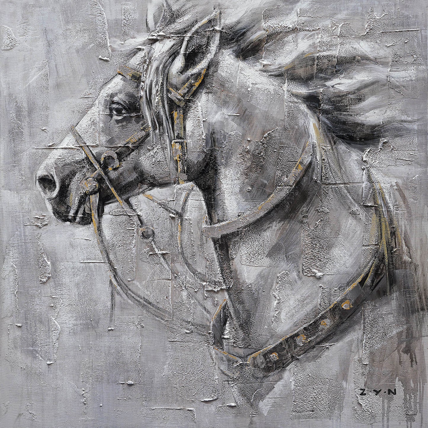 Hand-painted art "An Iron Horse" Oil Painting on Wrapped Canvas