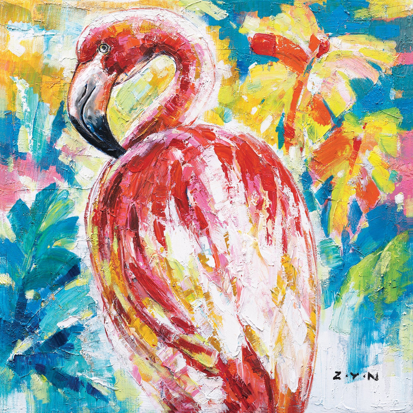 "The Colorful Flamingo" Oil Painting on Wrapped Canvas