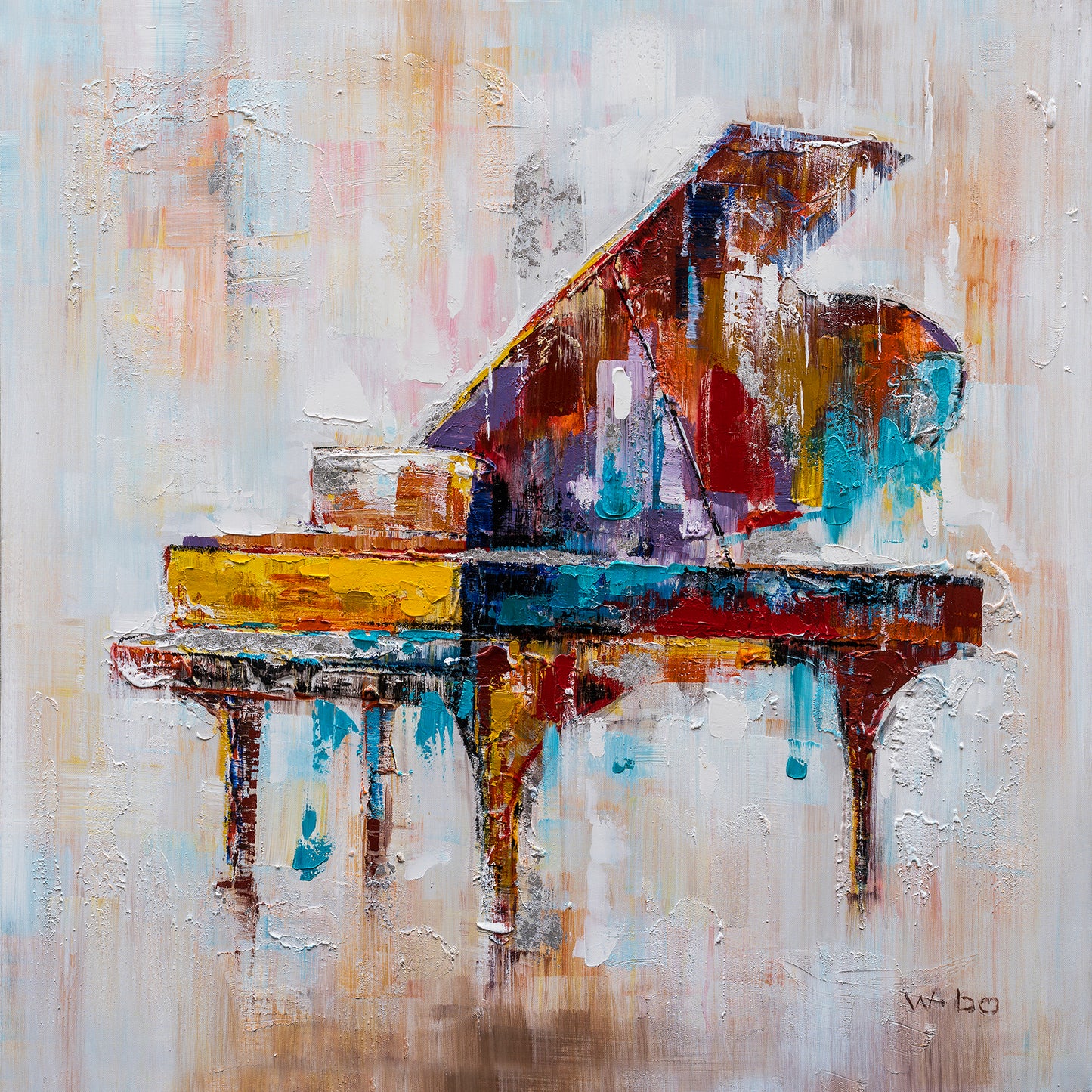"Colorful Grand Piano" Hand Painted on Wrapped Canvas