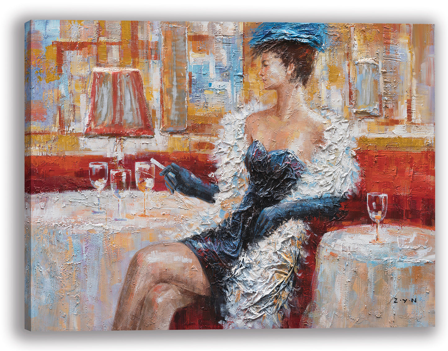 Hand-painted art"Elegant girl" painting on canvas original, Canvas Wall art for living room, bedroom, office, Bar - Wrapped Canvas Painting