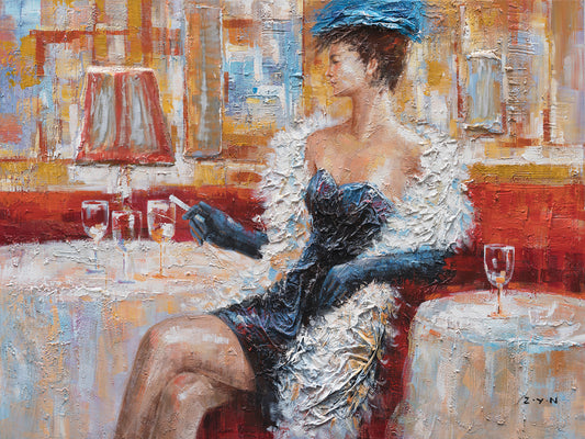 Hand-painted art"Elegant girl" painting on canvas original, Canvas Wall art for living room, bedroom, office, Bar - Wrapped Canvas Painting