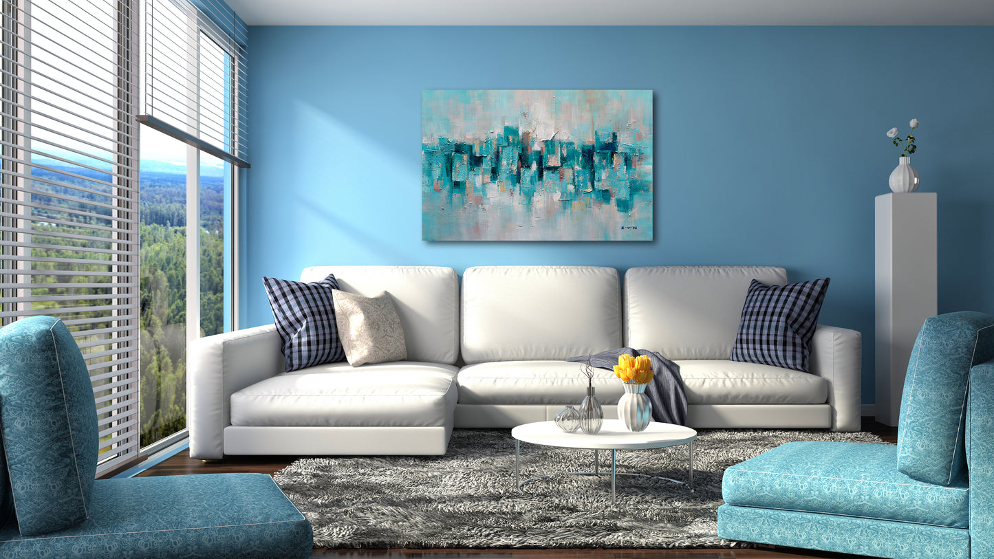 "Abstract Turquoise Lake" Hand Painted on Wrapped Canvas
