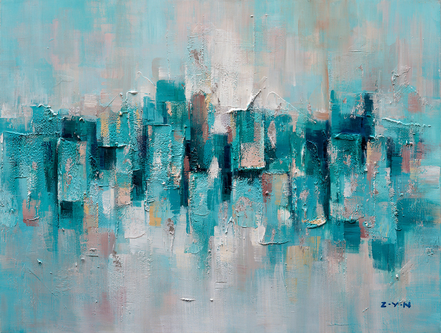 "Abstract Turquoise Lake" Hand Painted on Wrapped Canvas