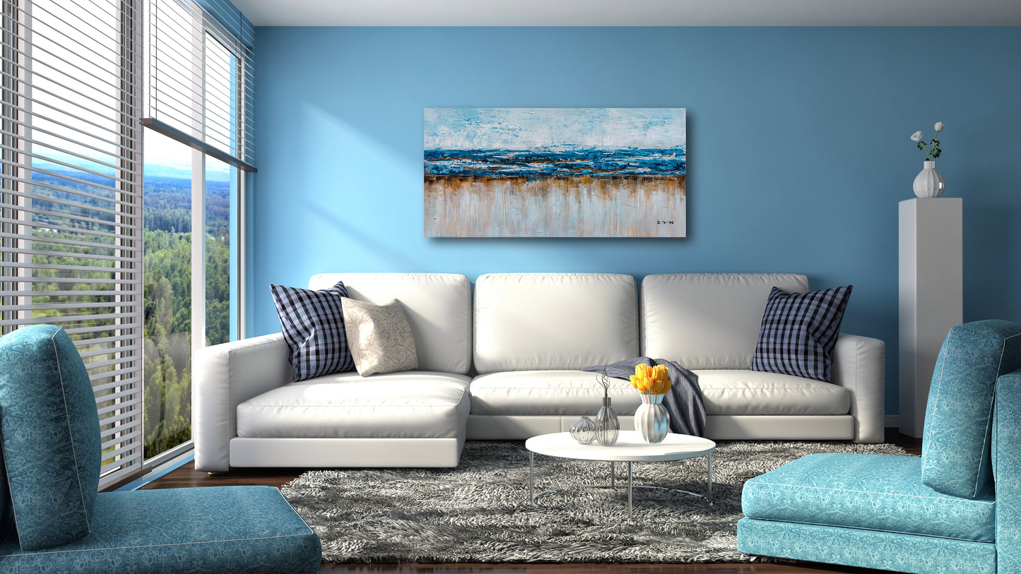 "Abstract Ocean Beach" Hand Painted on Wrapped Canvas