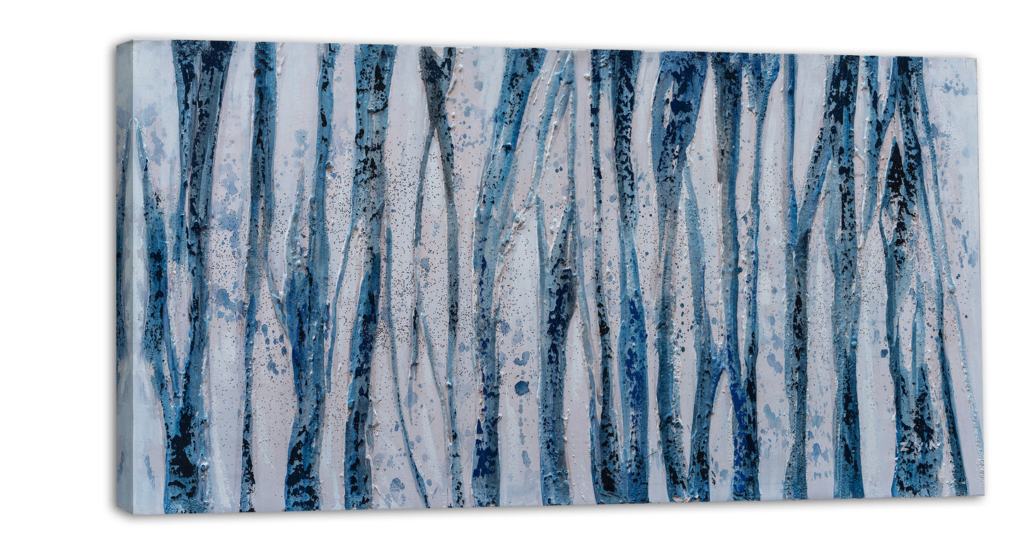 "Blue Bamboo Abstract" Hand Painted on Wrapped Canvas