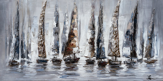 "Gray Sail Boats" Hand Painted on Wrapped Canvas