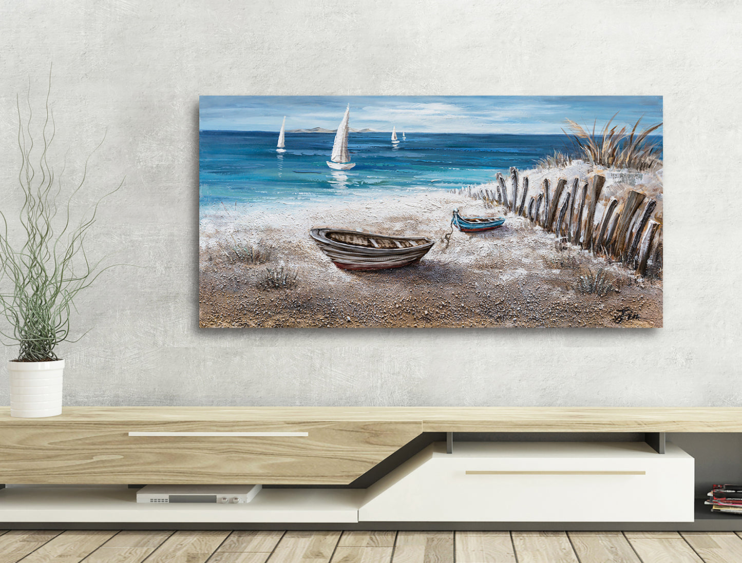 "Boats on the Sand" Hand Painted on Wrapped Canvas