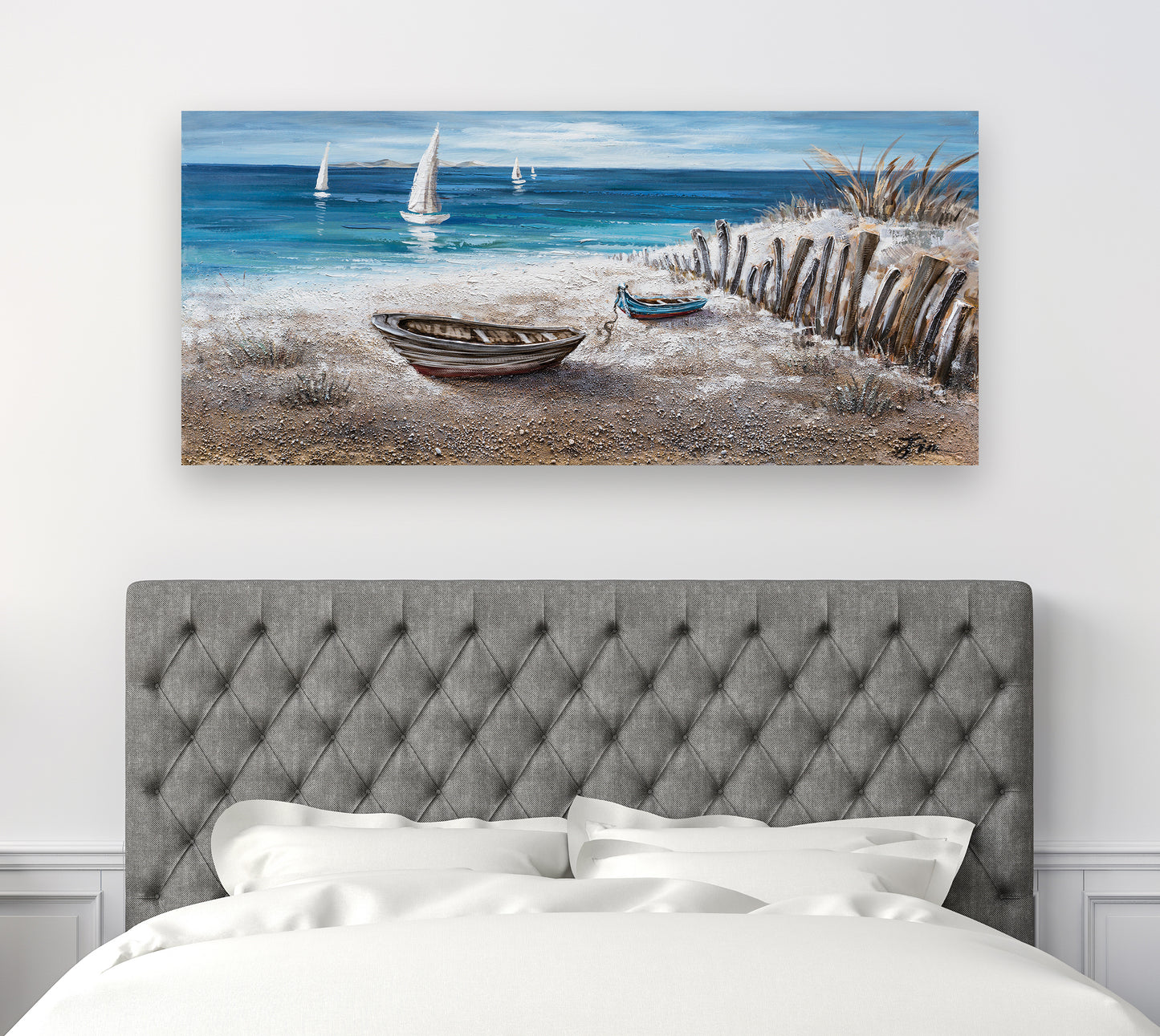 "Boats on the Sand" Hand Painted on Wrapped Canvas