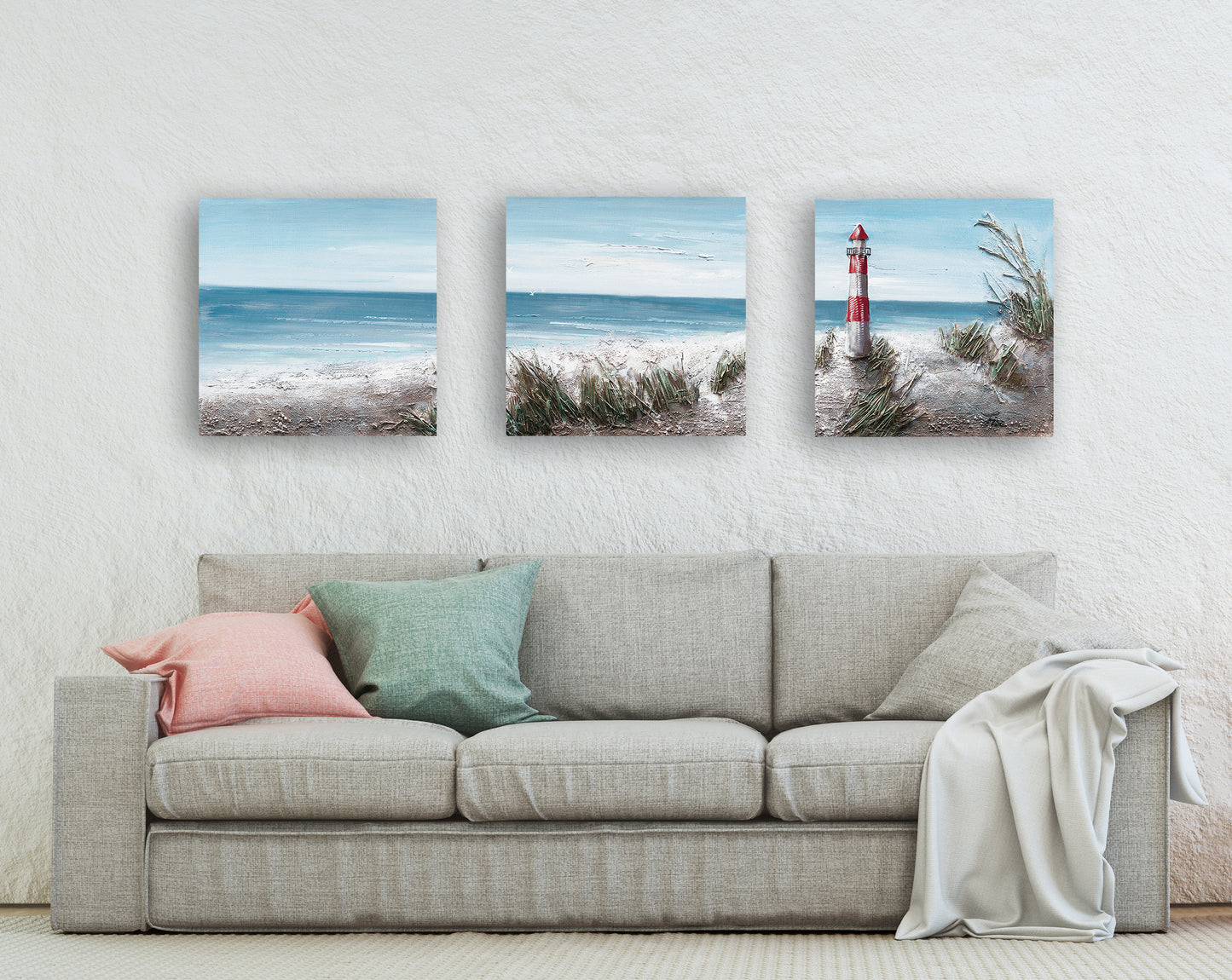 "The Lighthouse II" Hand Painted on Wrapped Canvas , 20"H x 20"W x 1.5"D-3piece
