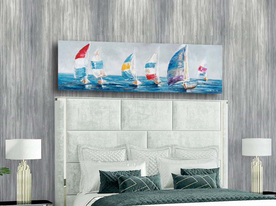 "Colorful Sailboats I" Hand Painted on Wrapped Canvas