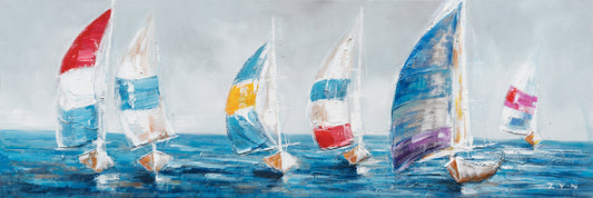 "Colorful Sailboats I" Hand Painted on Wrapped Canvas