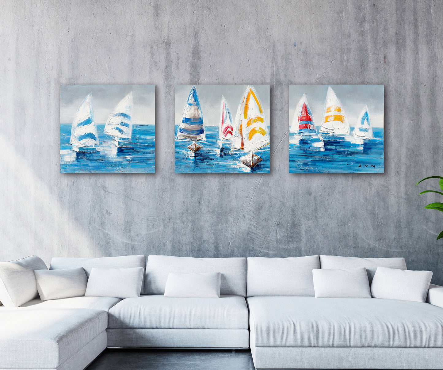"Colorful Sailboats II" Hand Painted on Wrapped Canvas