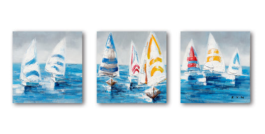"Colorful Sailboats II" Hand Painted on Wrapped Canvas