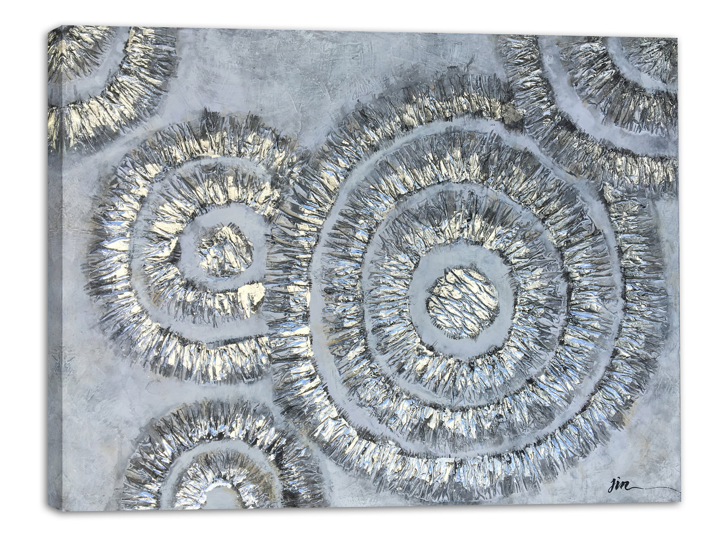 "Shiny Silver Circles" Hand Painted on Wrapped Canvas