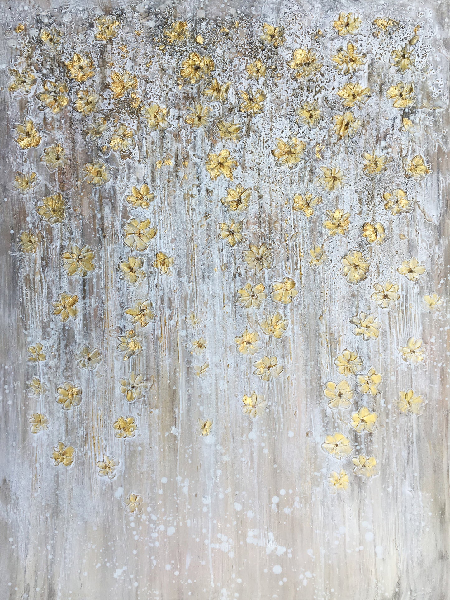 "Dangling Gold Leaves II" Hand Painted on Wrapped Canvas