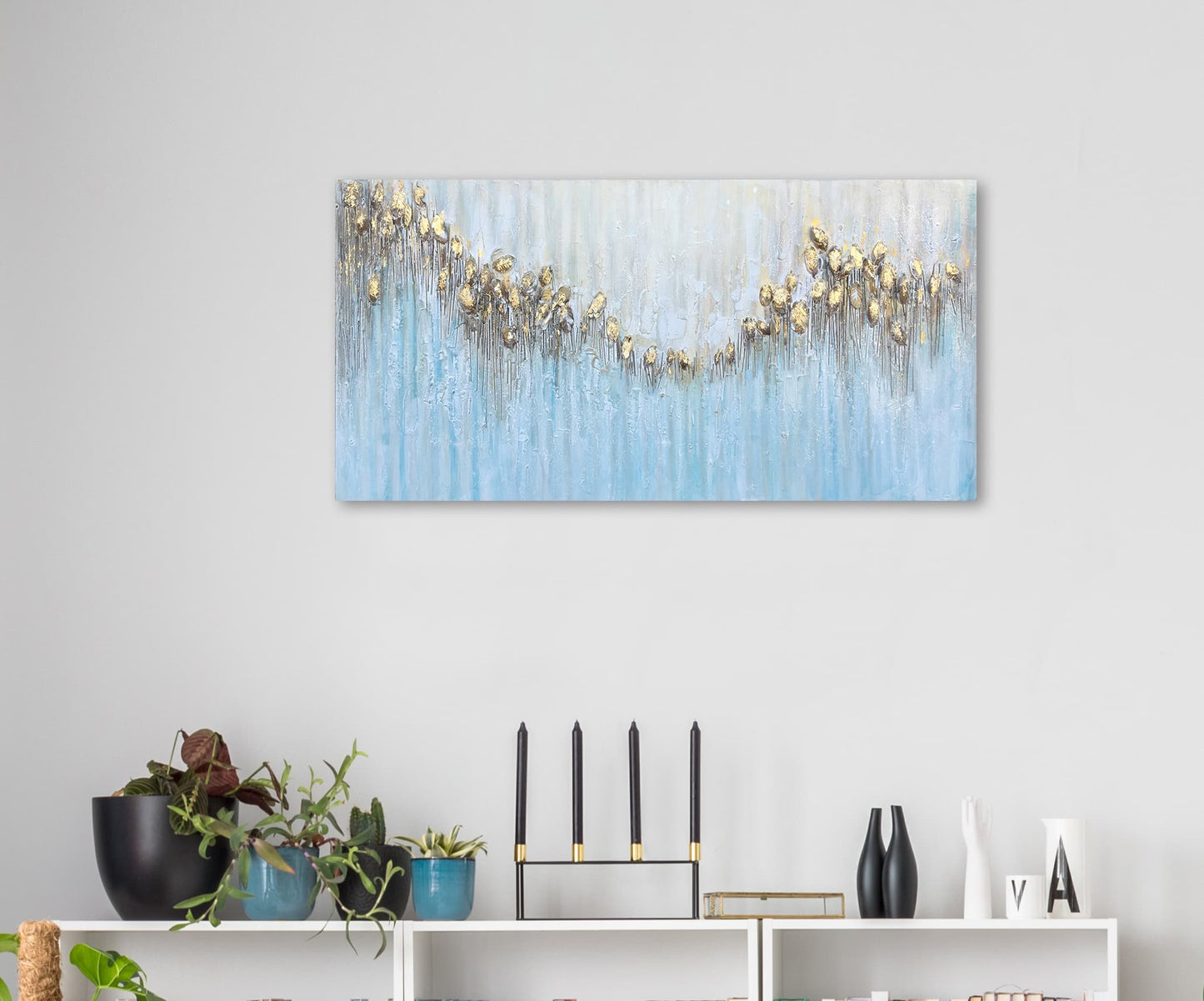 Hand Painted Abstract Art "The Golden Note" Oil Painting Original, Wall art for living room, bedroom, Office - Wrapped Canvas Painting