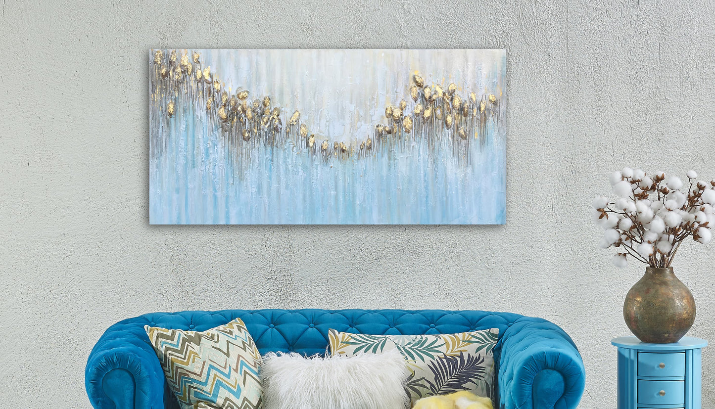 Hand Painted Abstract Art "The Golden Note" Oil Painting Original, Wall art for living room, bedroom, Office - Wrapped Canvas Painting