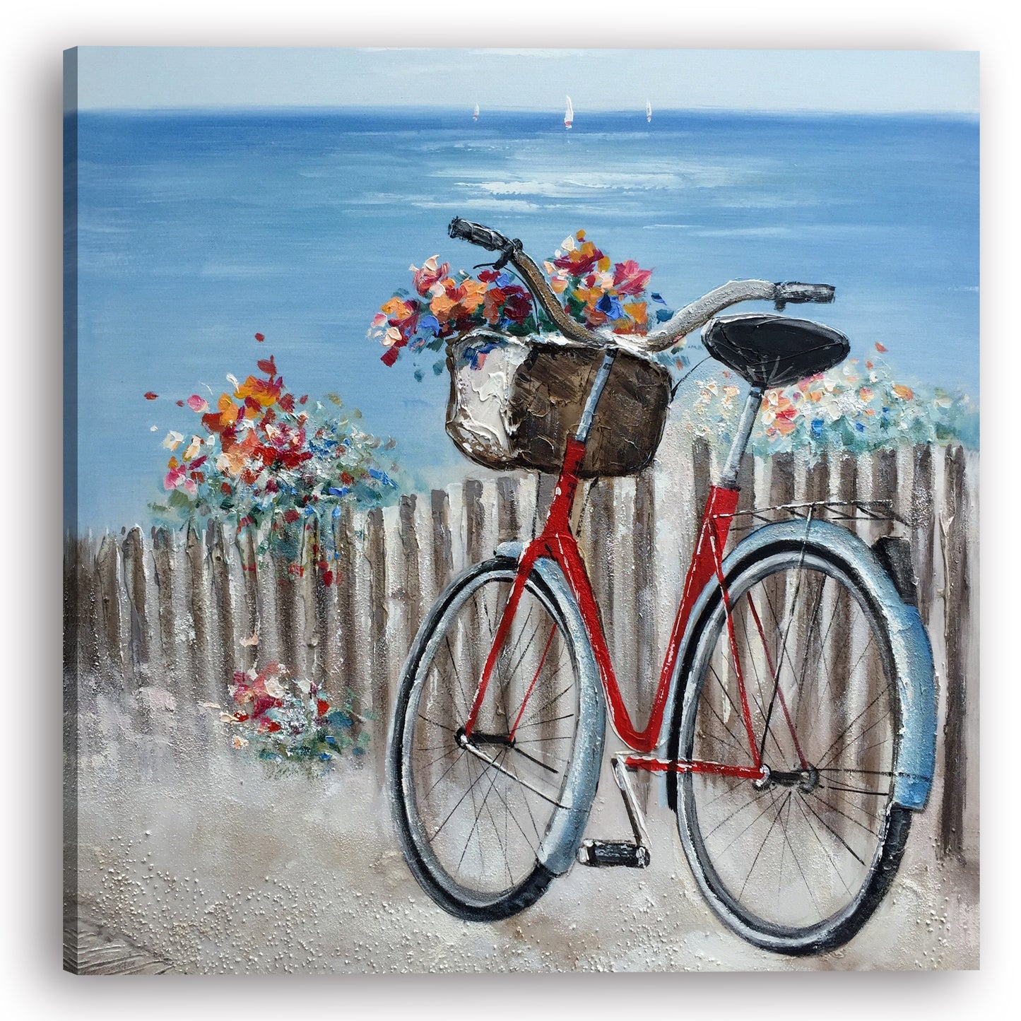 "Flowers & Bicycles on Coastal" Hand painted on Wrapped Canvas