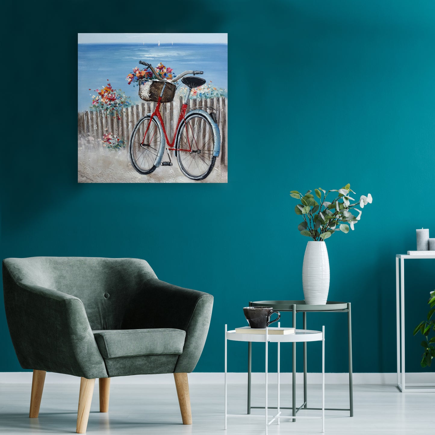 "Flowers & Bicycles on Coastal" Hand painted on Wrapped Canvas
