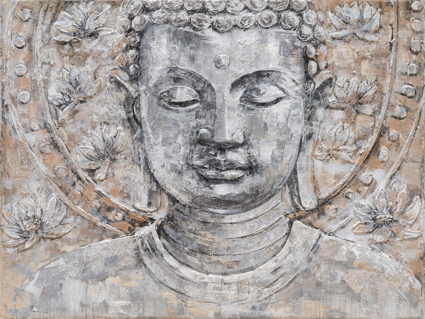 Hand-painted "Lotus Buddha" Oil painting on canvas original, Canvas Wall art for living room, bedroom, office,bar - Wrapped Canvas Painting