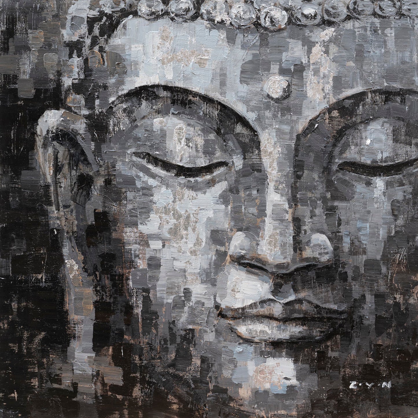 Hand-painted "Golden Buddha on black background" Oil painting on canvas original, Canvas Wall art - Wrapped Canvas Painting