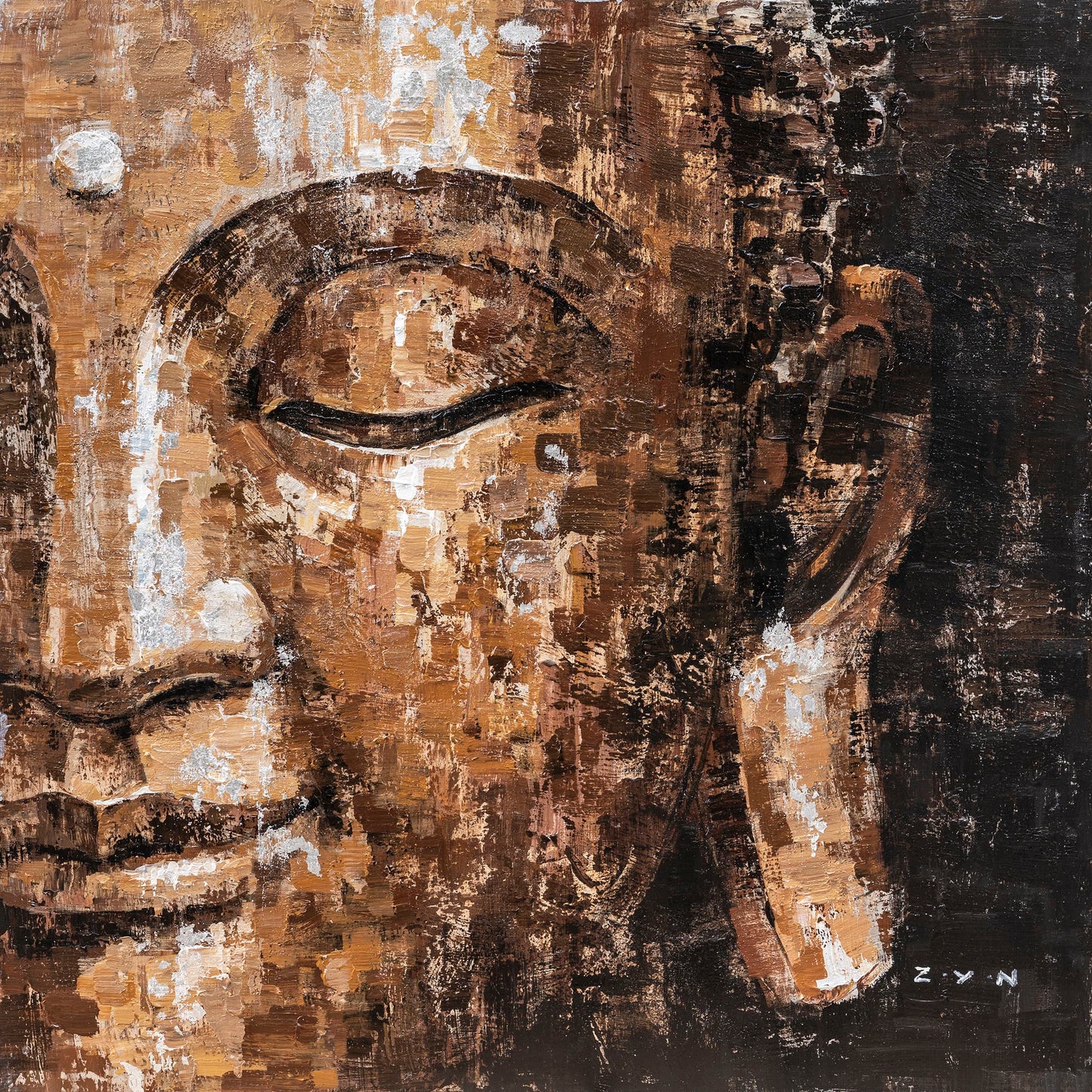 Hand-painted "Abstract Golden Buddha" Oil painting on canvas original, Canvas Wall art, wall decor - Wrapped Canvas Painting