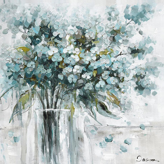 Hand-painted "Blue Flowers in vase " painting original art, Canvas Art for living room, bedroom, bathroom, office - Wrapped Canvas Painting