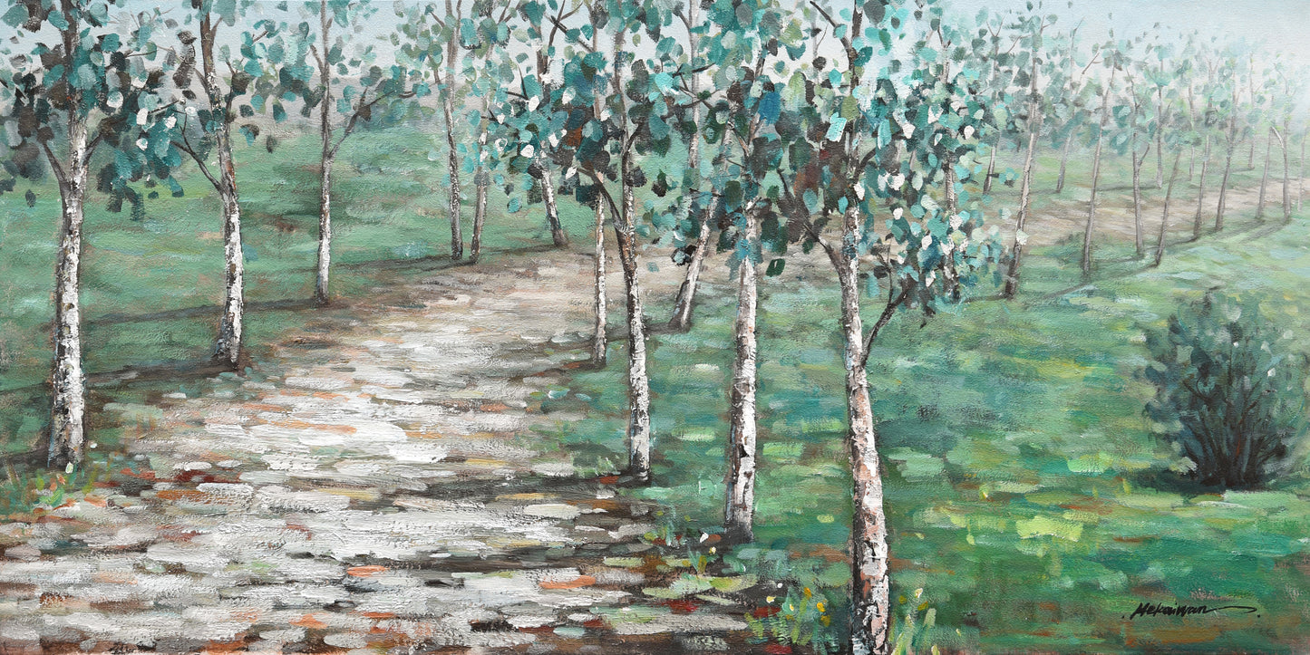 Green country road - Oil Painting on Wrapped Canvas, Wall art for living room, bedroom, office