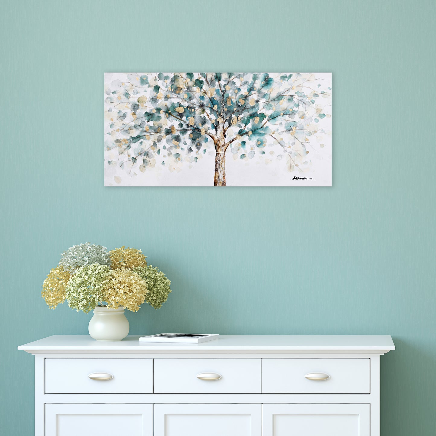 Wrapped Canvas "Golden Tree" Oil Painting. Canvas wall artwork for living room, bedroom, office
