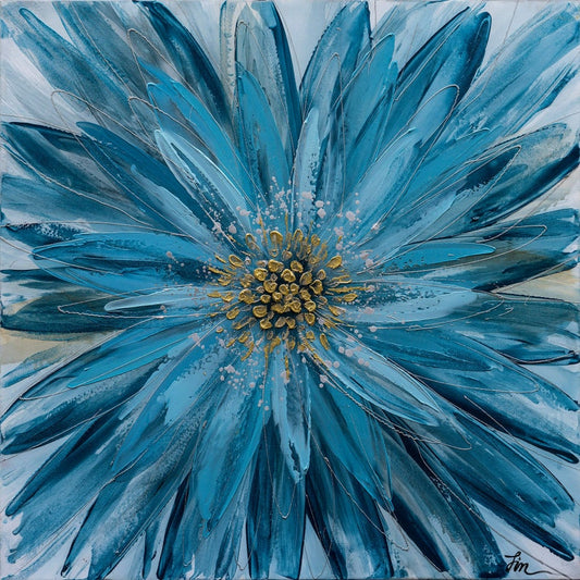 Hand-painted "Blue Blossom Symphony" Oil painting original Art, Canvas Wall art for living room, bedroom - Wrapped Canvas Painting