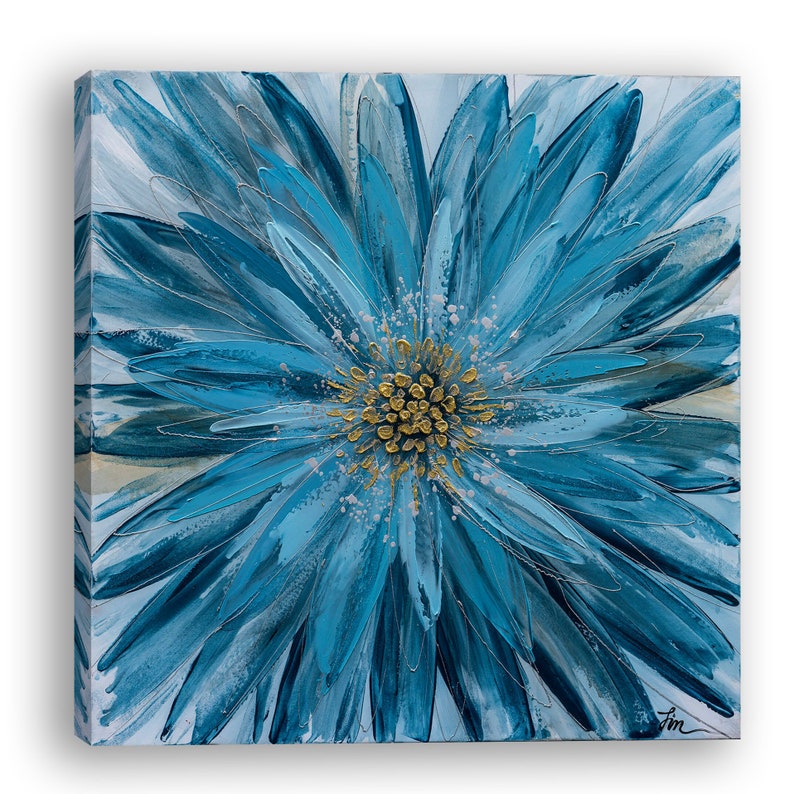 Hand-painted "Blue Blossom Symphony" Oil painting original Art, Canvas Wall art for living room, bedroom - Wrapped Canvas Painting