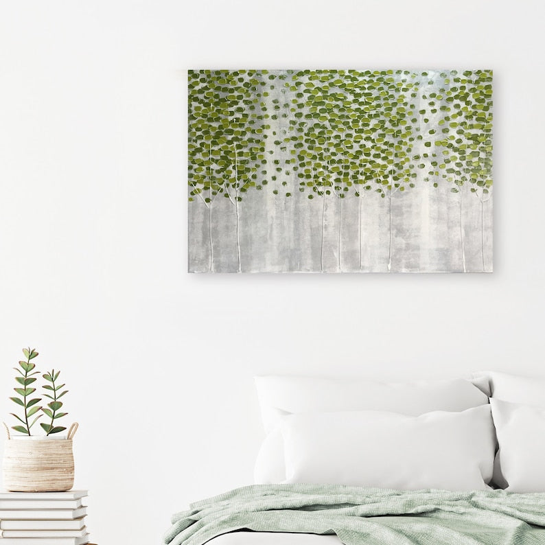 Hand-painted Art "Spring Green Forest" Painting original, wall art for living room, bedroom, office, entryway - Wrapped Canvas Painting