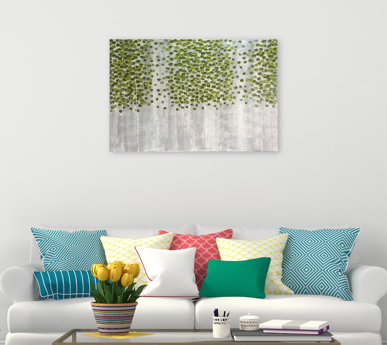 Hand-painted Art "Spring Green Forest" Painting original, wall art for living room, bedroom, office, entryway - Wrapped Canvas Painting