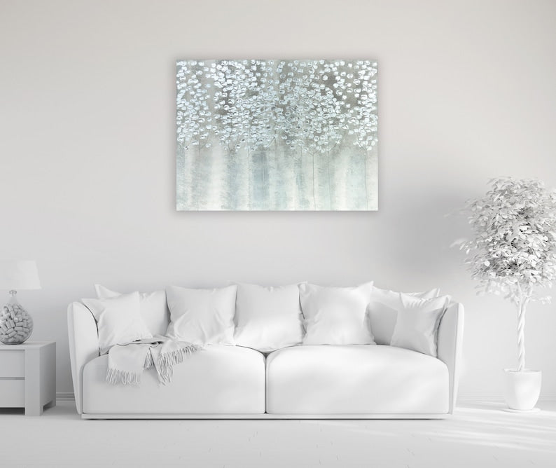 Hand Painted "Ethereal Silver Woods" original Art, Wall Art for living room, bedroom- Wrapped Canvas Painting