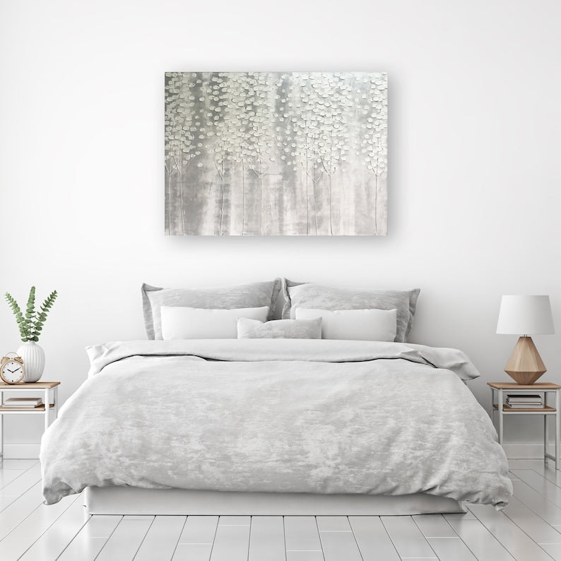 Hand-Painted "The White Forest in the Dream“ Abstract  Modern artwork, Wall Art for living room, bedroom - Wrapped Canvas Painting