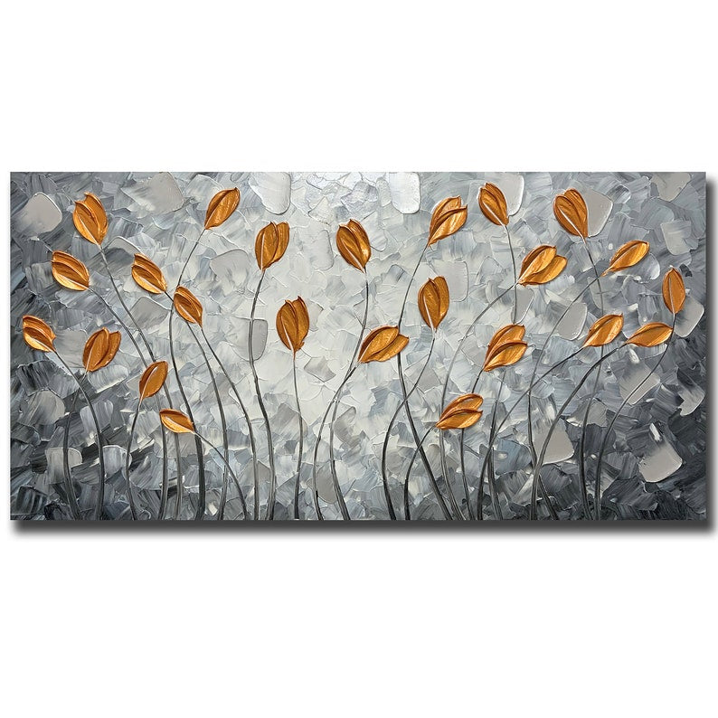 Hand-painted modern Art" Whispers of Gold: Hand-Painted Abstract Leaf" for living rooms, bedrooms